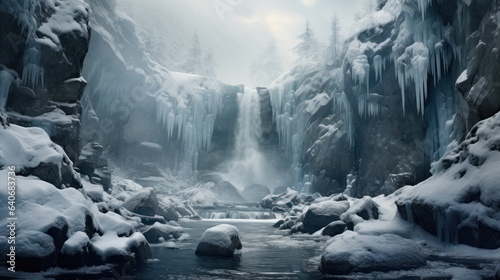 Frozen Waterfall Suspended in a Winter Wonderland