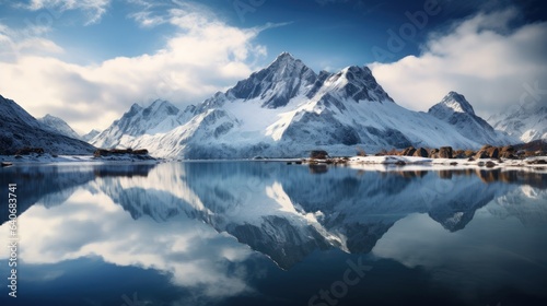 Serene Lake Reflecting Towering Snow-Capped Peaks © ZegiDesign