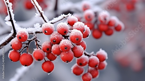 Glistening Snowflakes on Frost-Covered Winter Berries