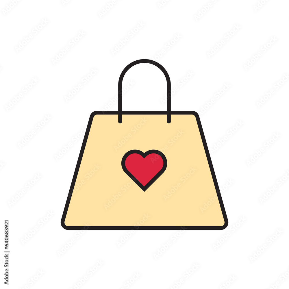 Beige handbag icon with heart symbol Beige handbag icon with heart symbol