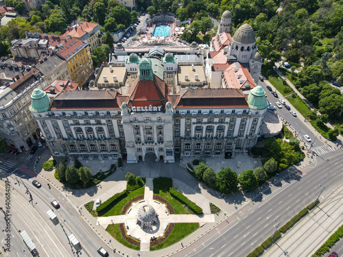 Drone view at Gellert baths at Budapest on Hungary photo