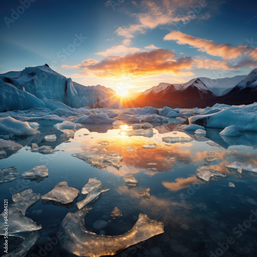 A sunbeam falls on an iceberg 