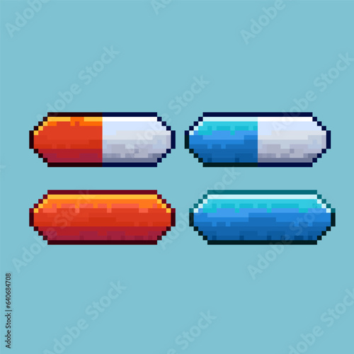 Pixel art sets of pill for medicine items. orange white and blue white pill medicine on pixelated style.Pixel art,8bits perfect for game asset or design asset element for your game design asset.