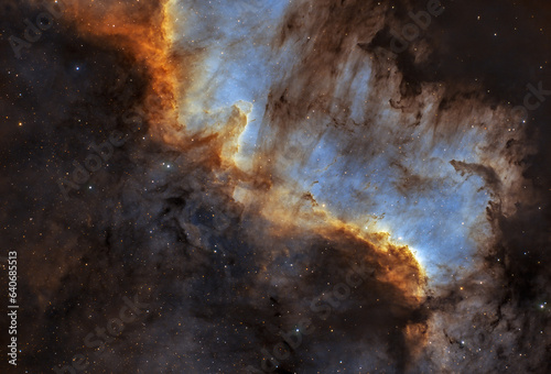 north America, NGC 7000, narrowband Ha and OIII in Hubble palette and RGB stars © Nicola