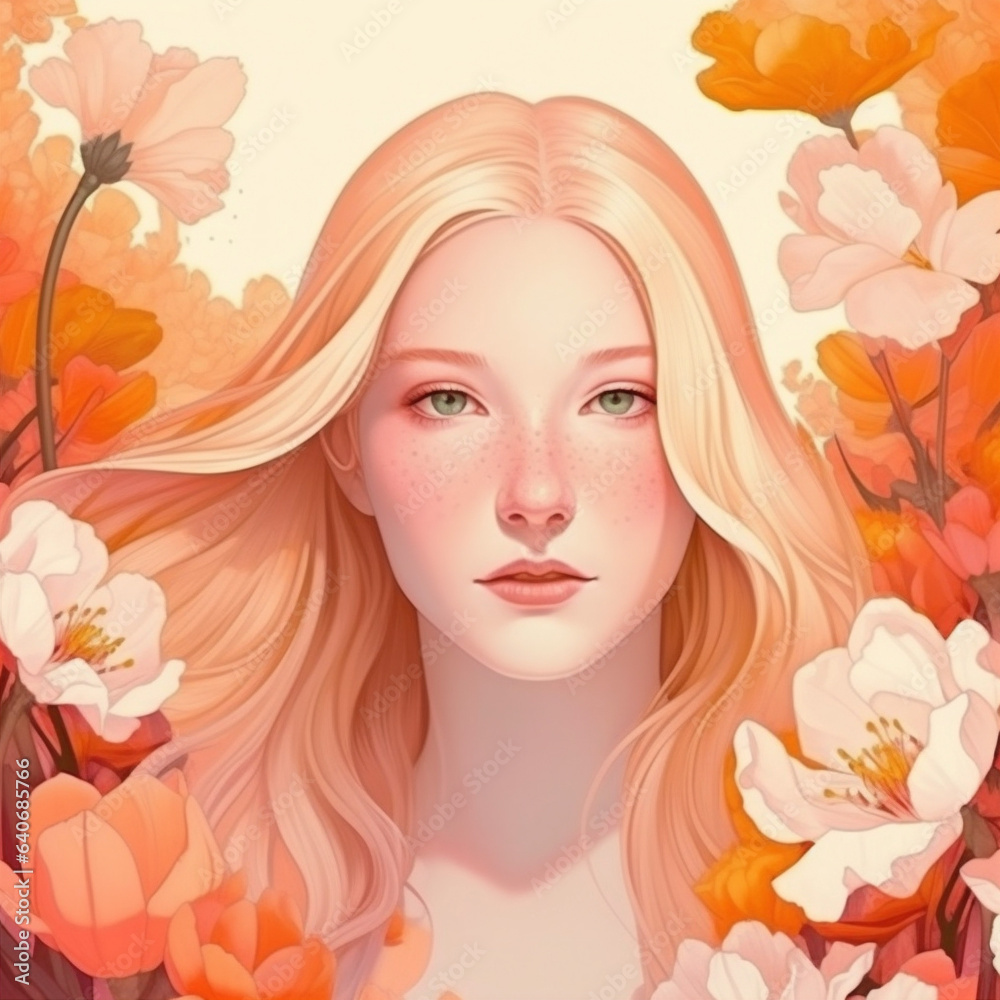 lip woman tender pastel face girl beauty flower portrait trend colourful. Generative AI.