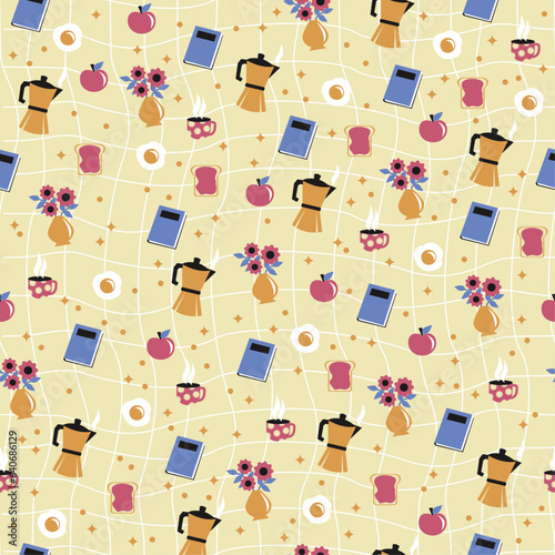 Seamless gentle pattern on the theme good morning. Vector graphic.
