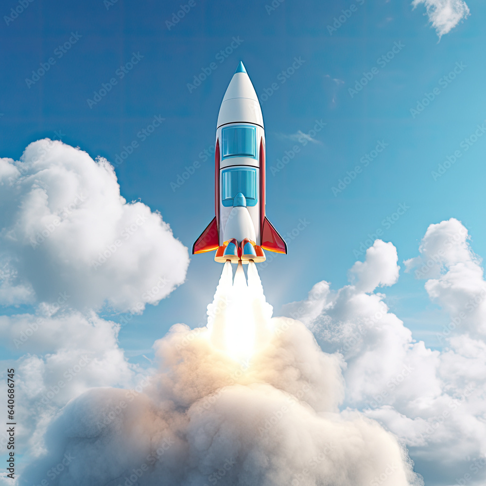 Space rocket flying toward the clouds believable rocket icon Having a successful company concept,