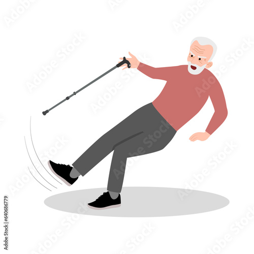 The old man slipped on the road, there's water on the floor.