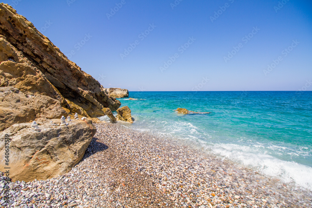 Rocky beach Geropotamos near Rethymno, island of Crete, Mediterranean Sea, Greece