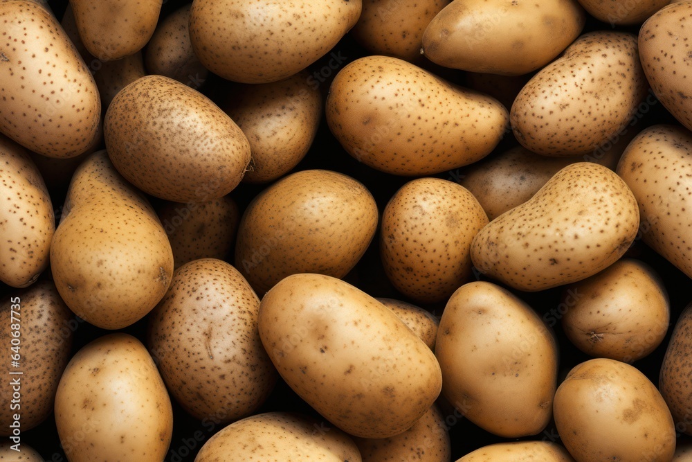 Close up of fresh potatoes , top view, seamless pattern. Generative Ai Close up of fresh potatoes , top view, seamless pattern. Generative Ai