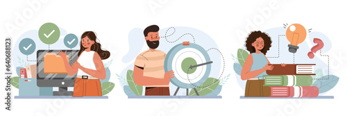 Business illustration set. Predictive analytics set. Process of using data to forecast future outcome. Flat vector illustration