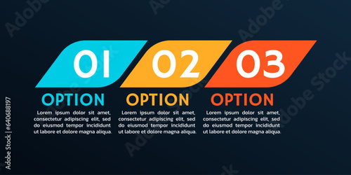 3 step, option info graphic. Process diagram. Business presentation, timeline infographic template. Vector illustration.