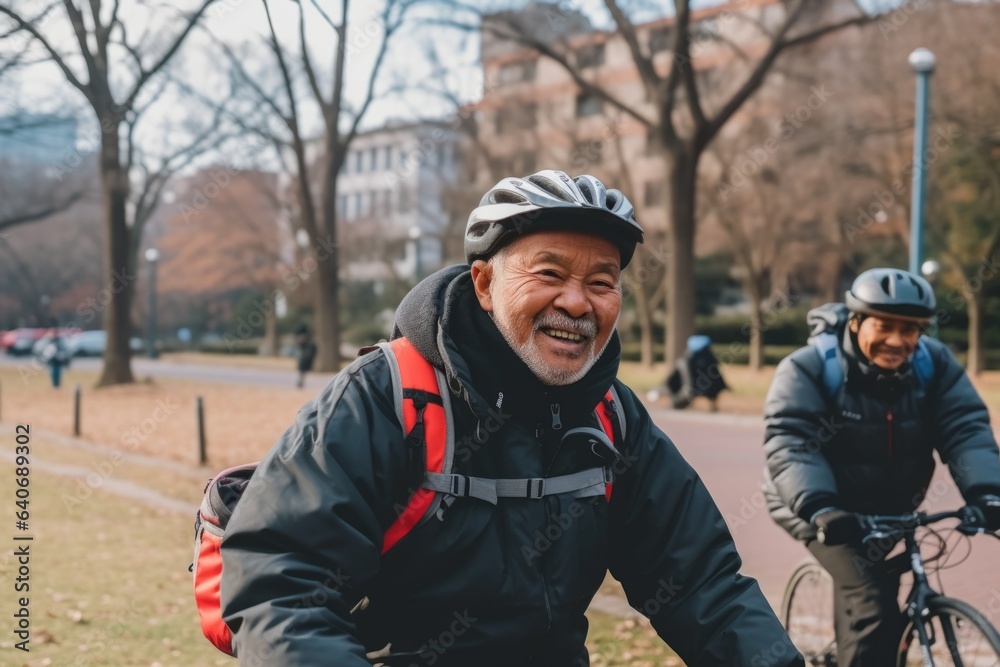 Portrait cheerful happy smiling senior elderly japanese man men enjoying riding travelling work bicycle morning park road. Healthy fit ecology lifestyle cycling transport bicyclist active senility Portrait cheerful happy smiling senior elderly japanese man men enjoying riding travelling work bicycle morning park road. Healthy fit ecology lifestyle cycling transport bicyclist active senility