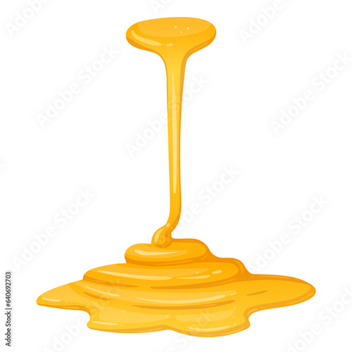Dripping honey. Cartoon honey flow, melting liquid sweet syrup. Sticky honey dripping flat vector illustration