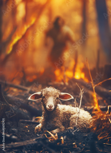 Jesus rescues lamb in the fire
