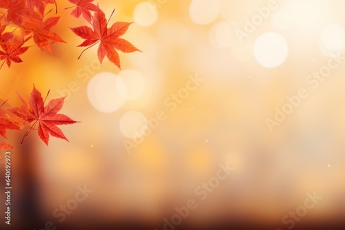 Orange maple leaves on the ground with a bokeh effect defocused background  Generative AI.