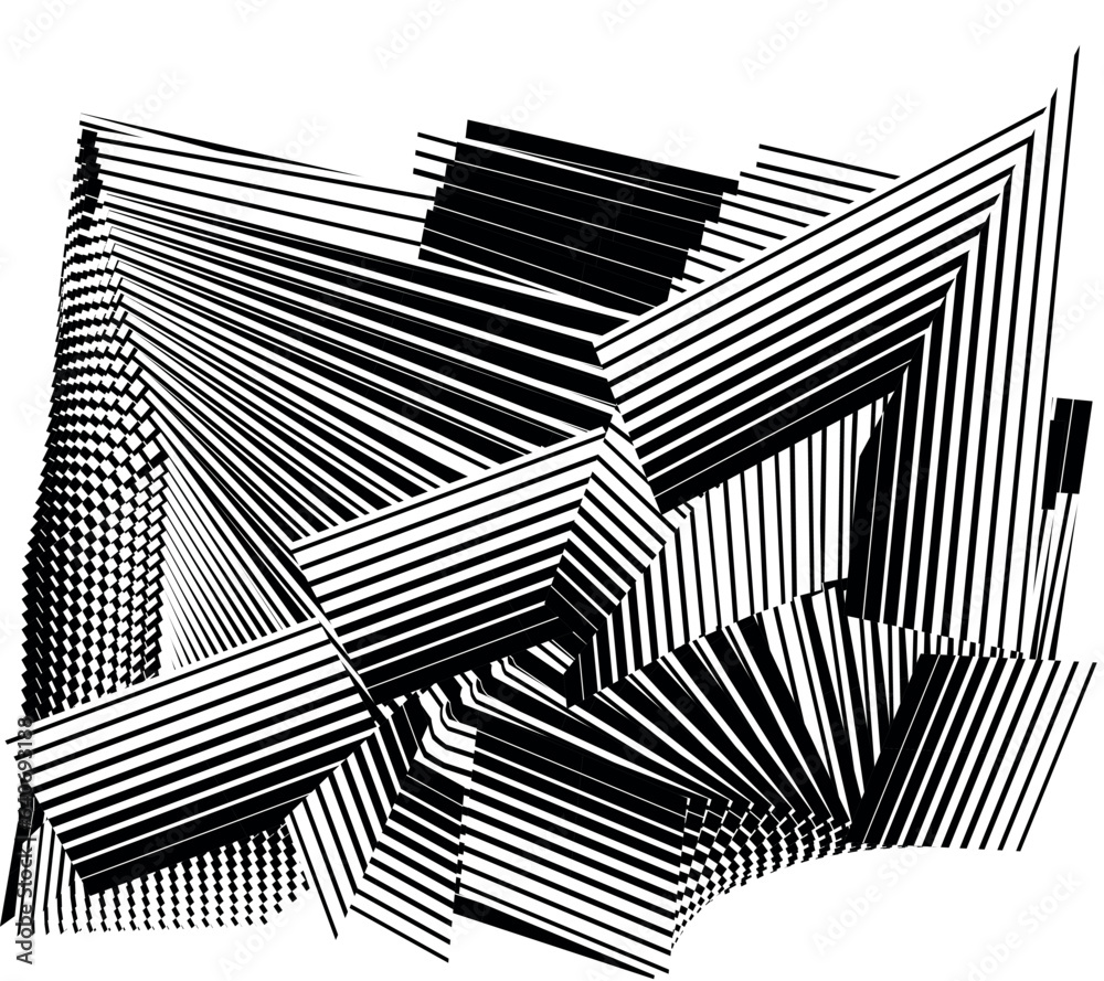 op art halftone lines black and white background, vector contemporary composition