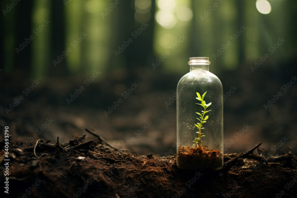 Tree seedlings in glass tubes on nature background, pro photo Tree seedlings in glass tubes on nature background, pro photo