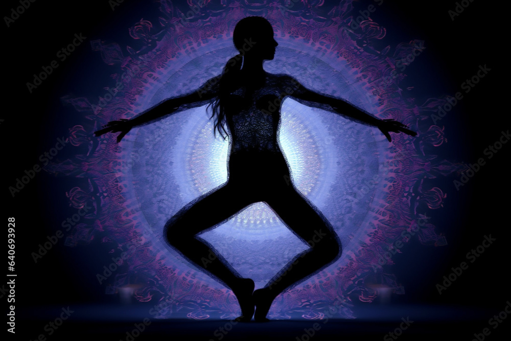 Silhouette of a very beautiful Yoga dancing woman, cinematic, dept of field, ambient. AI Generative
