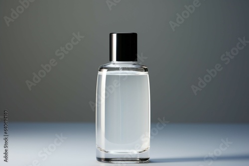 Chic minimalism Cosmetic product bottle against light grey backdrop radiates sophistication