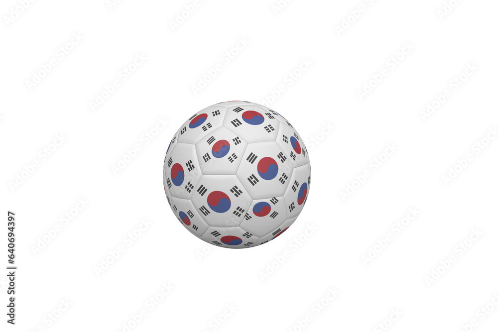 Digital png illustration of soccer ball with flag of south korea on transparent background