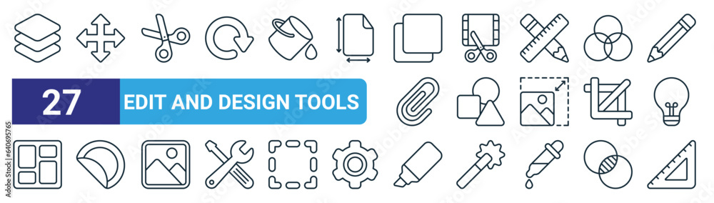 set of 27 outline web edit and design tools icons such as layers, move ...