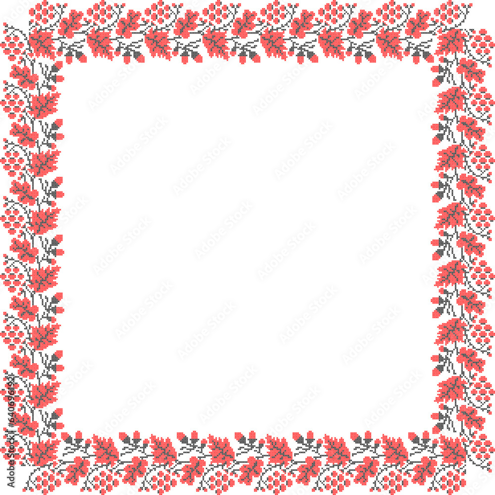 Obraz premium Vector illustration of Ukrainian ornament in ethnic floral style with oak and grape leaves and acorns, bunches of grapes, identity, vyshyvanka, embroidery for websites, banners. Background