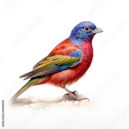Painted bunting bird isolated on white background.