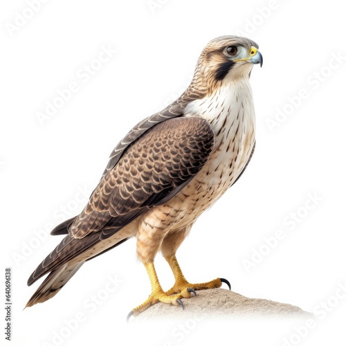 Prairie falcon bird isolated on white background.