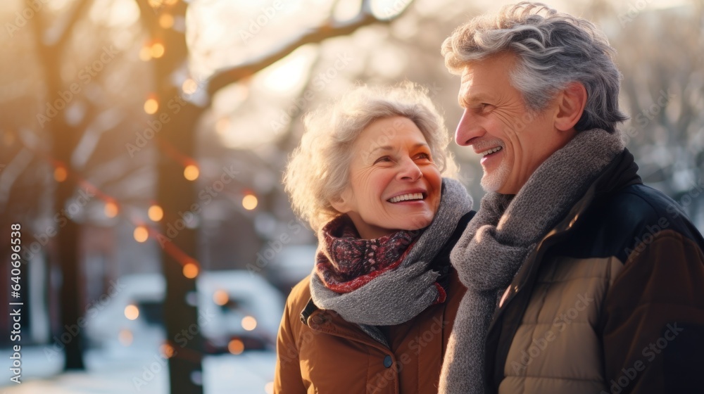 Fototapeta premium Happy seniors in a happy moment enjoy to celebrate merry Christmas and happy new year, happy retirement concept.