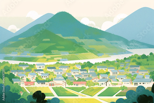 Illustration of rural solar terms, illustration of rural agriculture and farmland overlooking