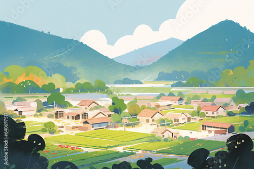Illustration of rural solar terms, illustration of rural agriculture and farmland overlooking