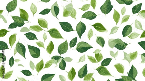 Seamless pattern of green leaf on white background. Realistic natural leaves abstract. Generative AI