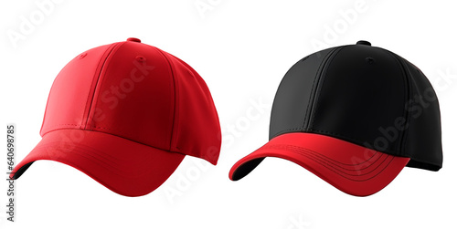 Set of blank red and black baseball cap mockup template, clipping path.