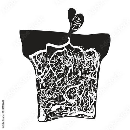 Black and white flower pot, vector