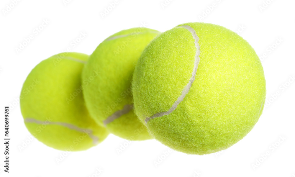 New tennis ball in flight isolated on white, clipping path 