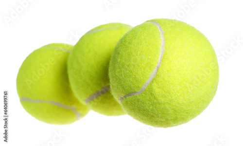 New tennis ball in flight isolated on white, clipping path  © dule964