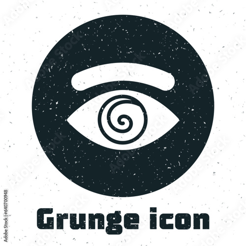 Grunge Hypnosis icon isolated on white background. Human eye with spiral hypnotic iris. Monochrome vintage drawing. Vector