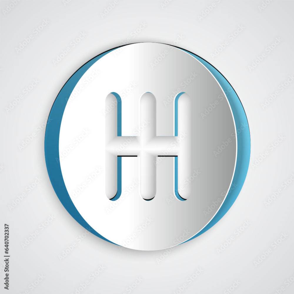 Paper cut Gear shifter icon isolated on grey background. Transmission icon. Paper art style. Vector Paper cut Gear shifter icon isolated on grey background. Transmission icon. Paper art style. Vector