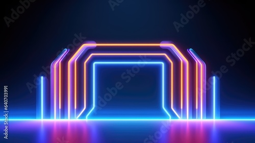 abstract background with neon lights. neon tunnel space construction