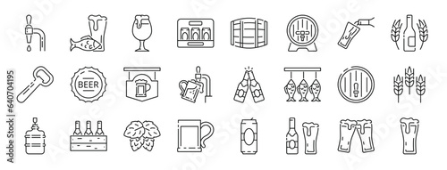 Canvas Print set of 24 outline web brewery icons such as beer tap, dried fish, glass, beer bo
