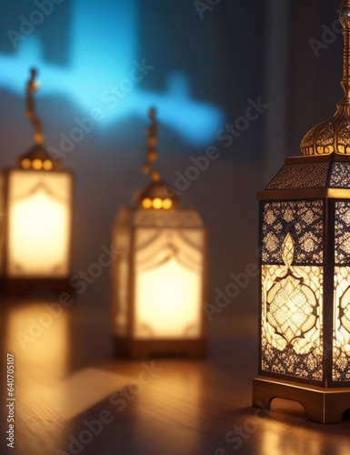 Islamic-lamps-with-tasbih-against-blurred-lights-with-text-space-can-use-for-advertising,-ads,-branding