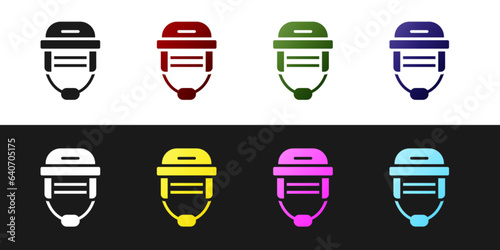 Photography Set Hockey helmet icon isolated on black and white background