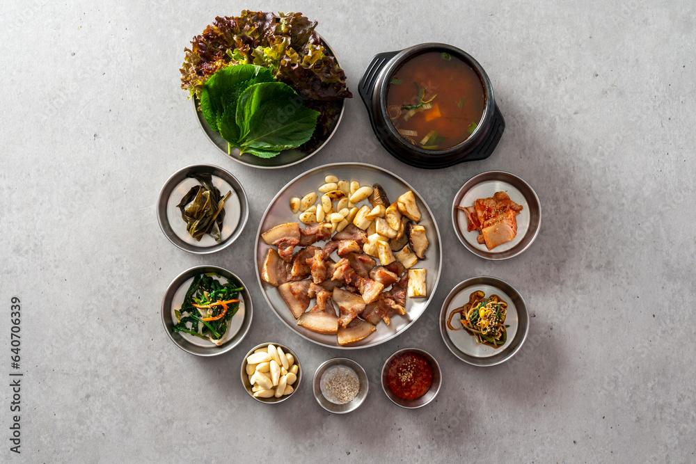 Korean food dish Grilled pork belly, grilled pork, marinated ribs, grilled pork belly