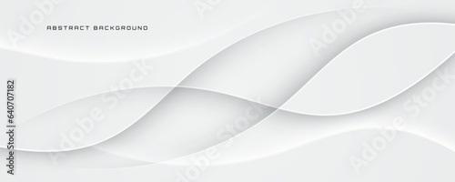 3D white geometric abstract background overlap layer on bright space with waves decoration. Minimalist modern graphic design element cutout style concept for banner, flyer, card, or brochure cover