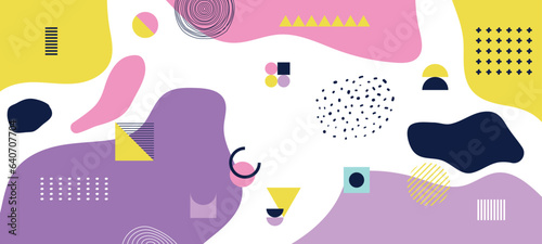 Simple liquid colourful geometric abstract background, Set abstract geometric shapes, Memphis style elements, vintage banner, poster. Flat background vector illustration 90s