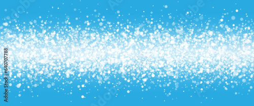 Shimmering, transparent white particles on a blue background. The effect of snow, blizzard. Vector illustration.