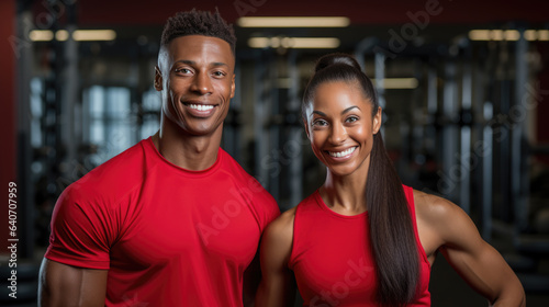 Portrait of sports man and woman training together in a gym