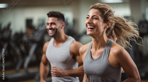 Canvas Print Portrait of sports man and woman training together in a gym
