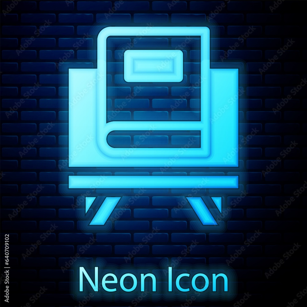 Glowing neon Holy book of Koran icon isolated on brick wall background. Muslim holiday, Eid Mubarak, Eid al-fitr, Ramadan Kareem. Vector Glowing neon Holy book of Koran icon isolated on brick wall background. Muslim holiday, Eid Mubarak, Eid al-fitr, Ramadan Kareem. Vector